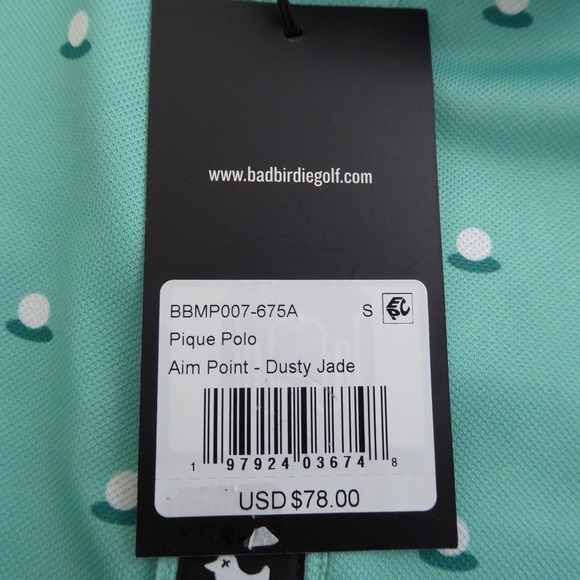 Bad Birdie Men's Pique Polo Aim Point Dusty Jade Green Golf Shirt Size Small - Picture 8 of 10
